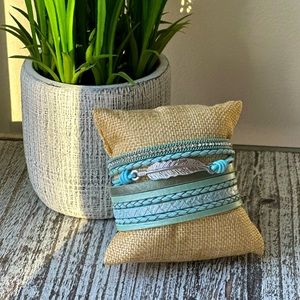 Vegan Leather Cuff Wrap Bracelet (Blue)
